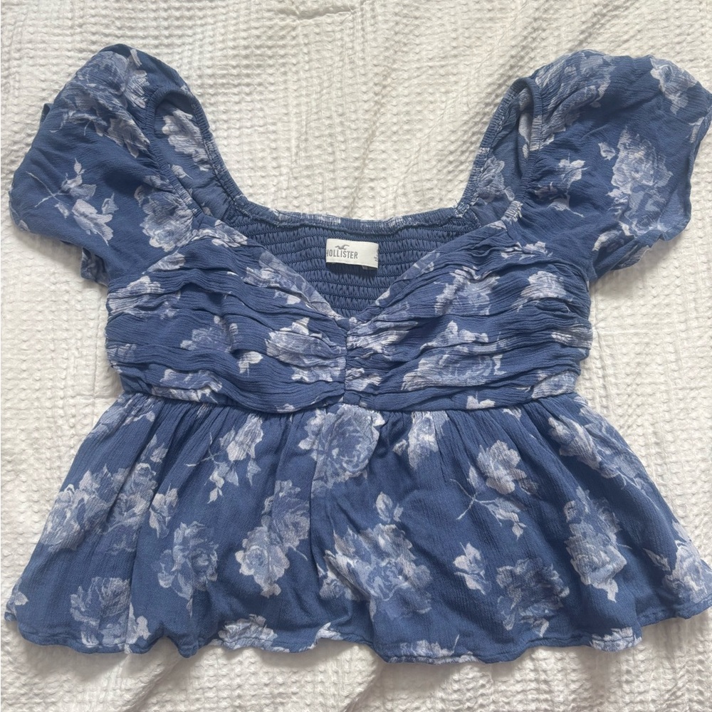 Blue Floral Women's Babydoll Top